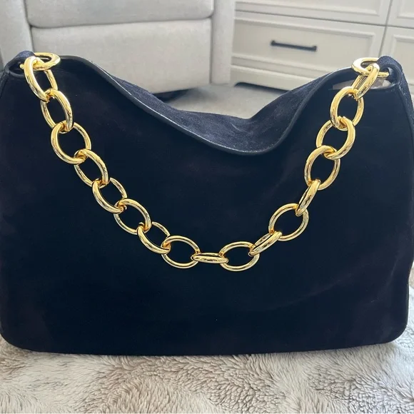 J. Crew Suede Berkeley Bag in black with Gold Chain